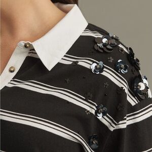 Maeve Black and White Striped Sequin Long Sleeve Top